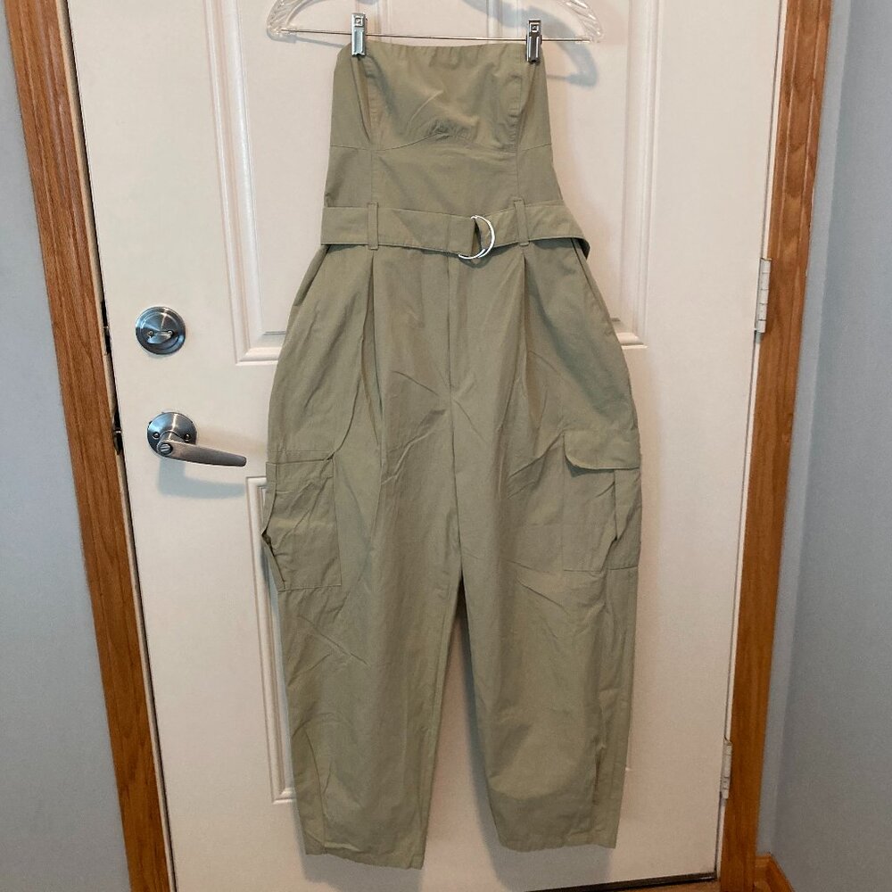 Zara Strapless Cargo Jumpsuit Light Khaki Green Women Size L